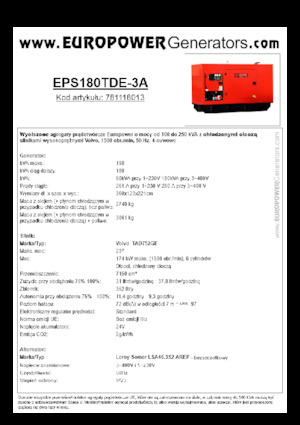 Groupes électrogènes à diesel Europower EPS180TDE-3A (LS)