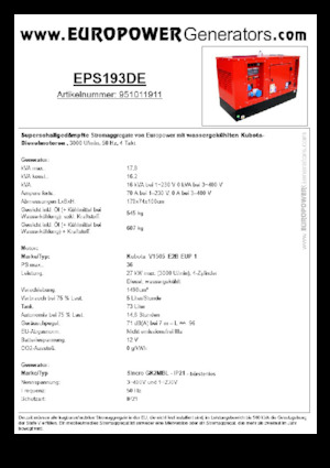 Groupes électrogènes à diesel Europower EPS193DE (S)
