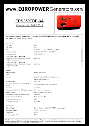 Groupes électrogènes à diesel Europower EPS250TDE-3A (LS)