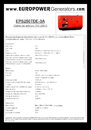 Groupes électrogènes à diesel Europower EPS250TDE-3A (MA)
