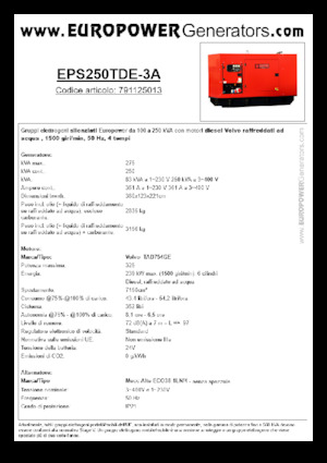 Groupes électrogènes à diesel Europower EPS250TDE-3A (MA)