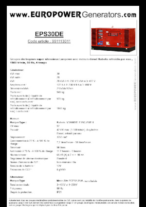 Groupes électrogènes à diesel Europower EPS30DE (MA)