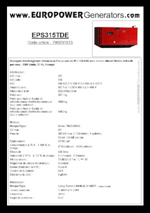 Groupes électrogènes à diesel Europower EPS315TDE (LS)