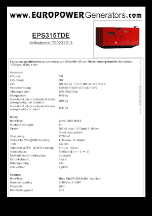 Groupes électrogènes à diesel Europower EPS315TDE (MA)