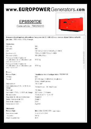 Groupes électrogènes à diesel Europower EPS500TDE (MA)