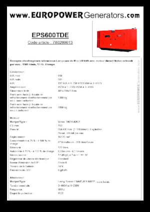 Groupes électrogènes à diesel Europower EPS600TDE (LS)