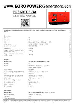 Groupes électrogènes à diesel Europower EPS60TDE-3A (LS)