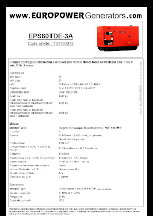 Groupes électrogènes à diesel Europower EPS60TDE-3A (LS)