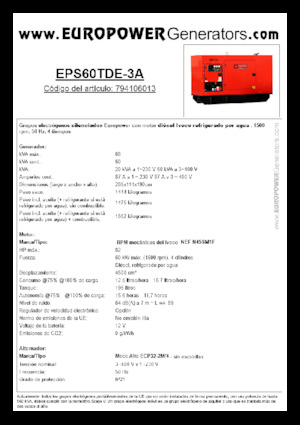 Groupes électrogènes à diesel Europower EPS60TDE-3A (MA)