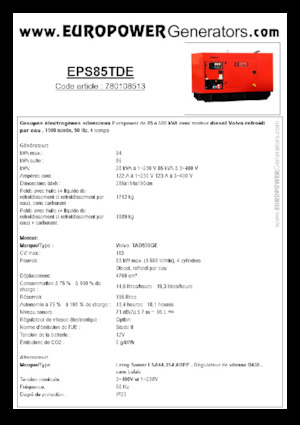 Groupes électrogènes à diesel Europower EPS85TDE (LS)