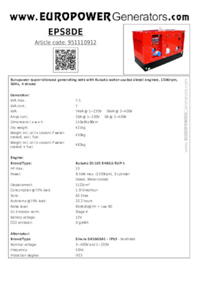 Groupes électrogènes à diesel Europower EPS8DE (S)