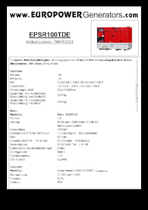 Groupes électrogènes à diesel Europower EPSR100TDE (LS)