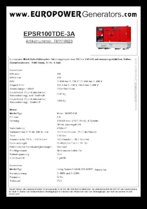 Groupes électrogènes à diesel Europower EPSR100TDE-3A (LS)