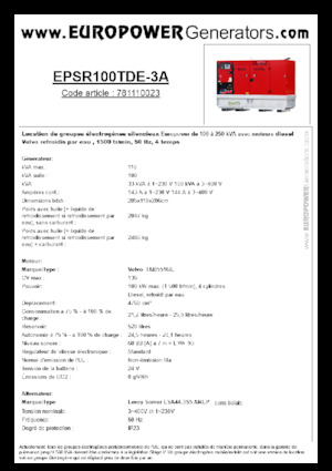 Groupes électrogènes à diesel Europower EPSR100TDE-3A (LS)