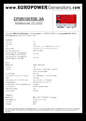 Groupes électrogènes à diesel Europower EPSR100TDE-3A (MA)