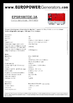 Groupes électrogènes à diesel Europower EPSR100TDE-3A (MA)