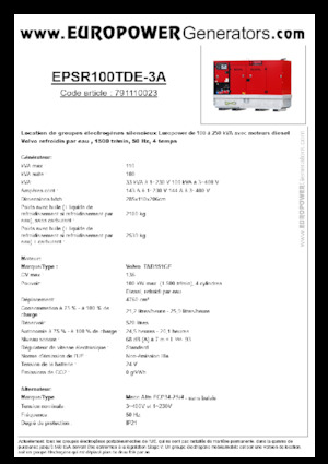 Groupes électrogènes à diesel Europower EPSR100TDE-3A (MA)