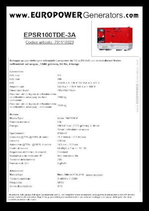 Groupes électrogènes à diesel Europower EPSR100TDE-3A (MA)