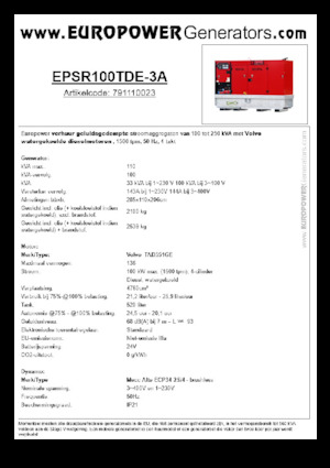 Groupes électrogènes à diesel Europower EPSR100TDE-3A (MA)