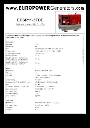 Groupes électrogènes à diesel Europower EPSR11-3TDE (MA)