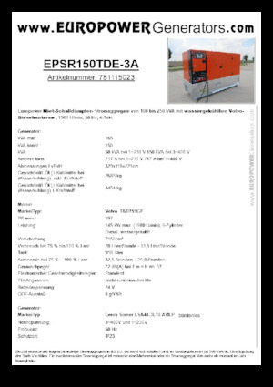 Groupes électrogènes à diesel Europower EPSR150TDE-3A (LS)