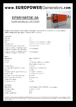 Groupes électrogènes à diesel Europower EPSR150TDE-3A (LS)