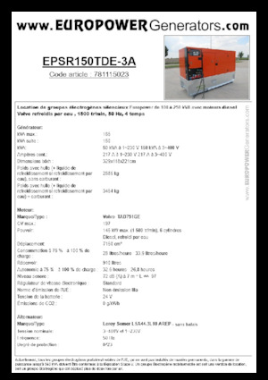 Groupes électrogènes à diesel Europower EPSR150TDE-3A (LS)
