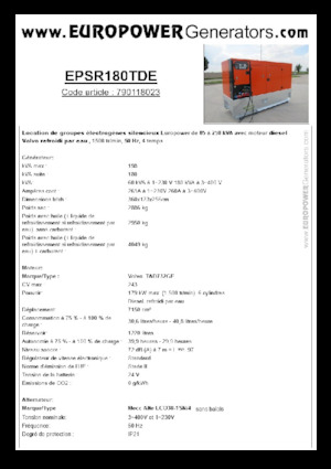 Groupes électrogènes à diesel Europower EPSR180TDE (MA)
