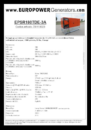 Groupes électrogènes à diesel Europower EPSR180TDE-3A (LS)