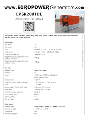 Groupes électrogènes à diesel Europower EPSR200TDE (LS)