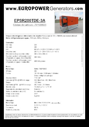 Groupes électrogènes à diesel Europower EPSR200TDE-3A (MA)