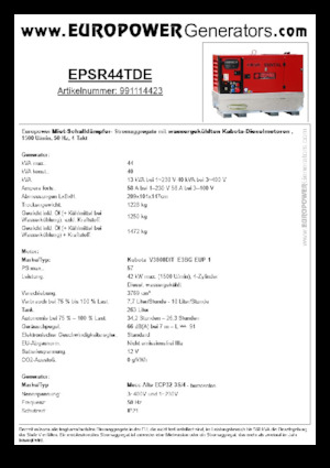 Groupes électrogènes à diesel Europower EPSR44TDE (MA)