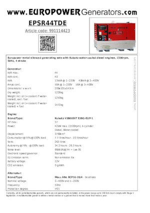 Groupes électrogènes à diesel Europower EPSR44TDE (MA)