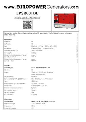 Groupes électrogènes à diesel Europower EPSR60TDE (MA)