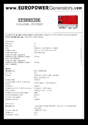 Groupes électrogènes à diesel Europower EPSR85TDE (LS)