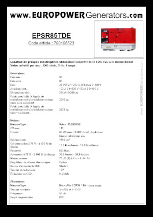 Groupes électrogènes à diesel Europower EPSR85TDE (MA)