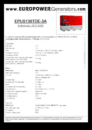 Groupes électrogènes à diesel Europower EPUS130TDE-3A (LS)
