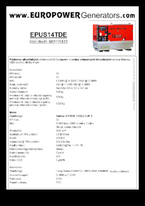Groupes électrogènes à diesel Europower EPUS14TDE (LS)