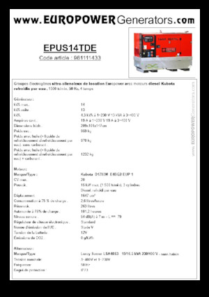 Groupes électrogènes à diesel Europower EPUS14TDE (LS)