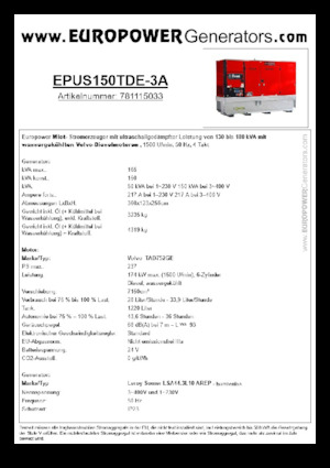 Groupes électrogènes à diesel Europower EPUS150TDE-3A (LS)
