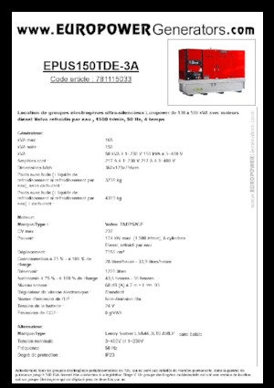 Groupes électrogènes à diesel Europower EPUS150TDE-3A (LS)