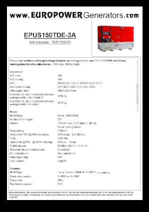 Groupes électrogènes à diesel Europower EPUS150TDE-3A (LS)