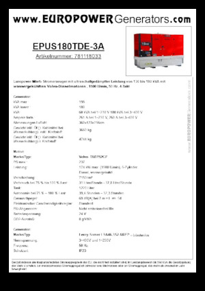 Groupes électrogènes à diesel Europower EPUS180TDE-3A (LS)