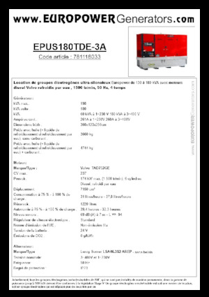 Groupes électrogènes à diesel Europower EPUS180TDE-3A (LS)
