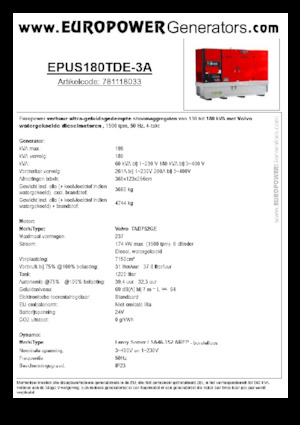 Groupes électrogènes à diesel Europower EPUS180TDE-3A (LS)