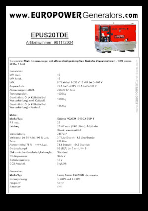 Groupes électrogènes à diesel Europower EPUS20TDE (LS)
