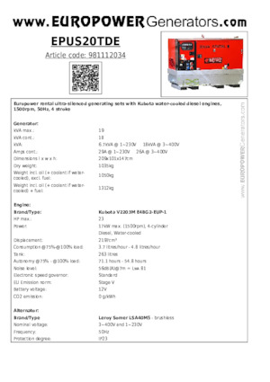 Groupes électrogènes à diesel Europower EPUS20TDE (LS)
