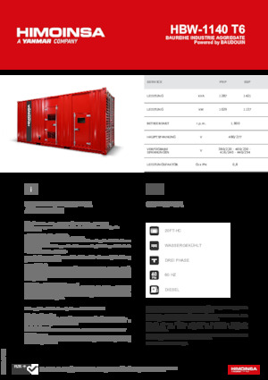 Groupes électrogènes à diesel HIMOINSA HBW-1140 T6