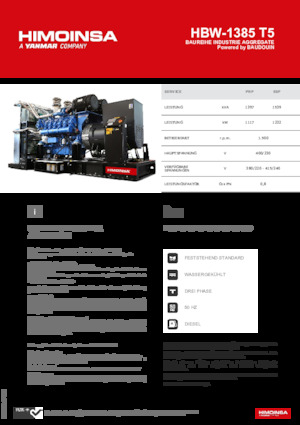 Groupes électrogènes à diesel HIMOINSA HBW-1385 T5