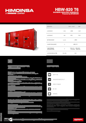 Groupes électrogènes à diesel HIMOINSA HBW-920 T6